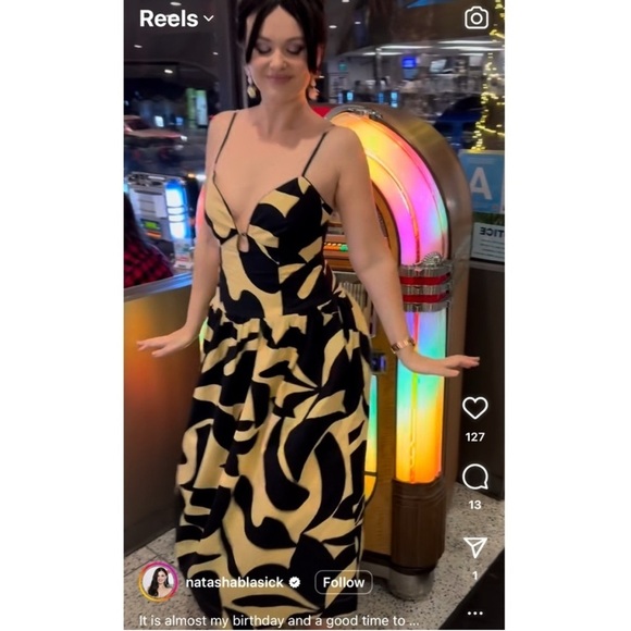 Mon Renn Surreal Midi Dress Tropico Print Red Medium Drop Waist Cotton Vacation - Picture 15 of 16